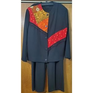 Women's Amy Jess Size Large 2 Piece (Shirt, Pants) Geometric Design With Beads